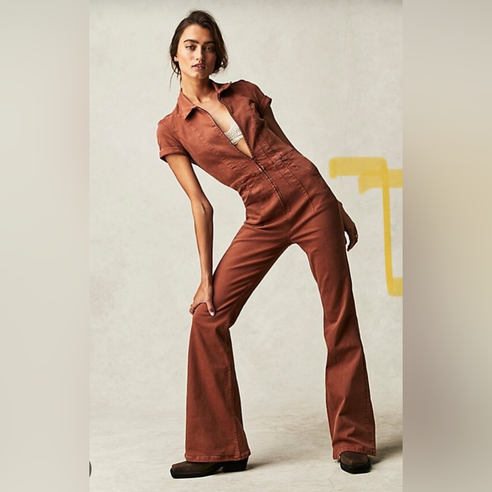 Free People Jayde Flare Jumpsuit (burnt orange or brown)